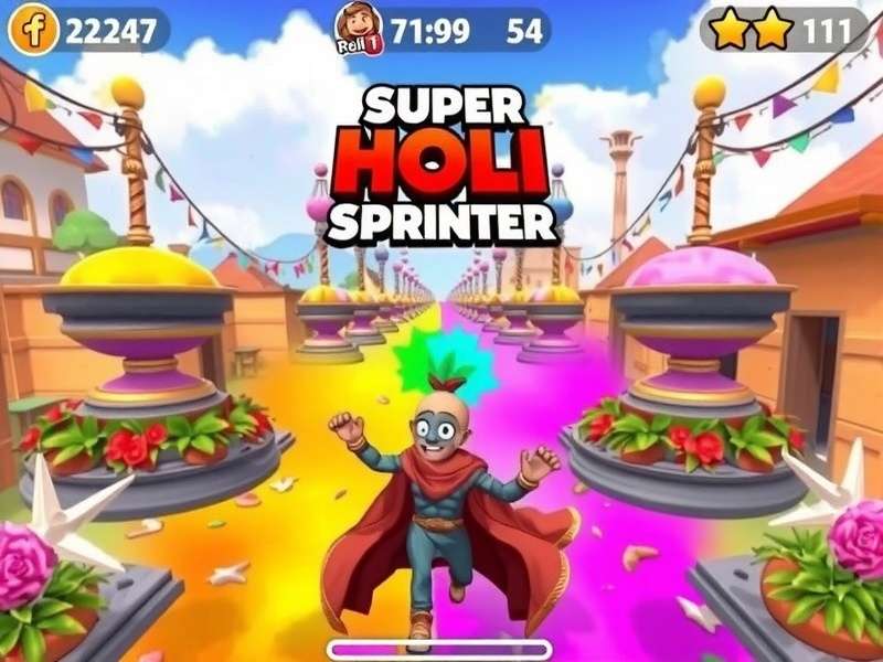 Super Holi Sprinter gameplay showing colorful festival environment